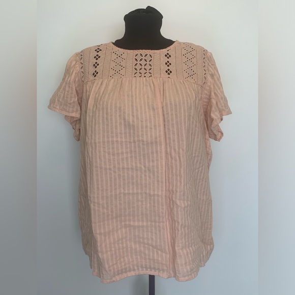 Anthropologie Ella Moss Brianne Peach Eyelet Flutter Sleeve Blouse Size Medium - Picture 1 of 12